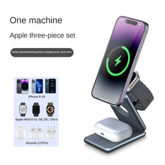 Aluminum alloy folding magsafe wireless charging stand 3-in-1 15w magnetic fast charge DS00050