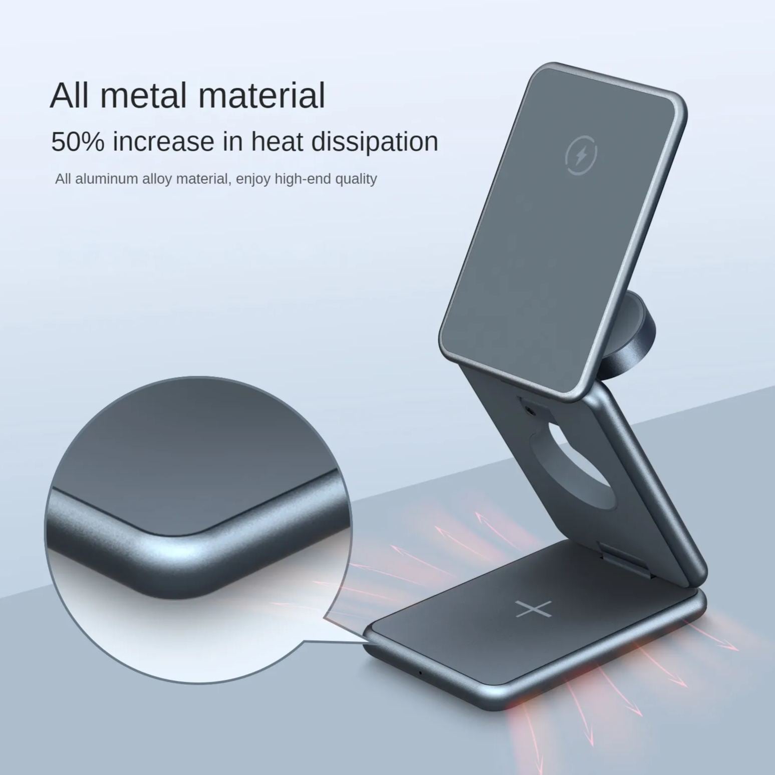 Aluminum alloy folding magsafe wireless charging stand 3-in-1 15w magnetic fast charge DS00050